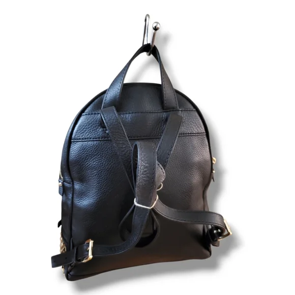 MICHAEL KORS Rhea Medium Black Studded Pebbled Leather Gold Details Backpack - Picture 7 of 17